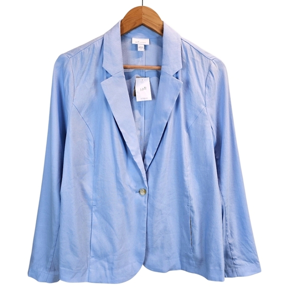 J. Jill Love Linen Blazer M Light Blue Soft Tailored Jacket Pastel Minimalism - Picture 2 of 15